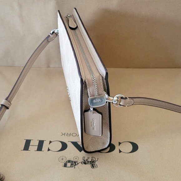 Coach CAR12 Slim Crossbody Signature Canvas Large C Clutch Handbag Sand Taupe - Picture 5 of 7